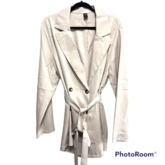 NWOT SHEIN Mulvari Plus Double Breasted Belted Trench Coat 2XL - Picture 4 of 8